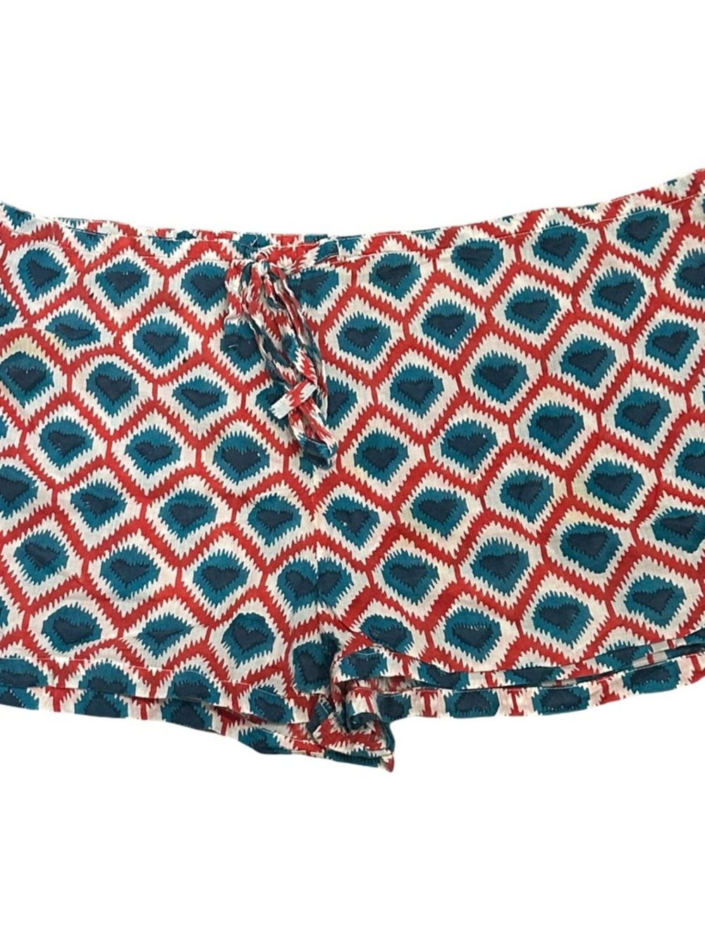 Roberta Roller Rabit Women’s Large Geometric Print Shorts in Teal, Red & White